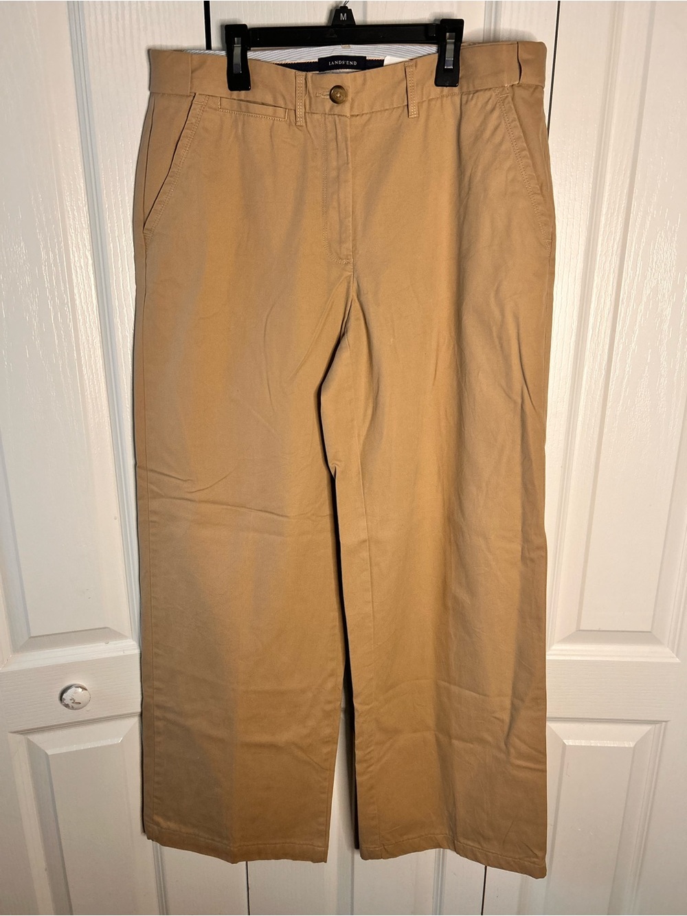 Lands End Women’s Women's 12 Chino Tan High Rise Rail Straight Leg Pants